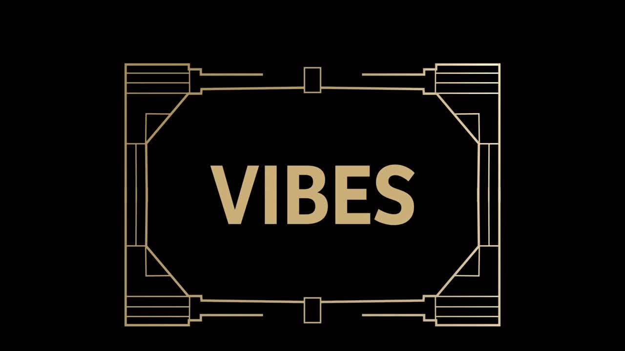 Animation of vibes text in abstract pattern over hexagons against black background