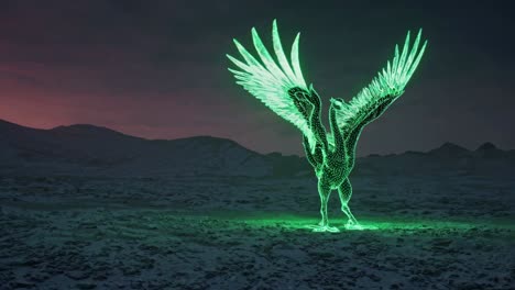 glowing mythical creature in a desert landscape