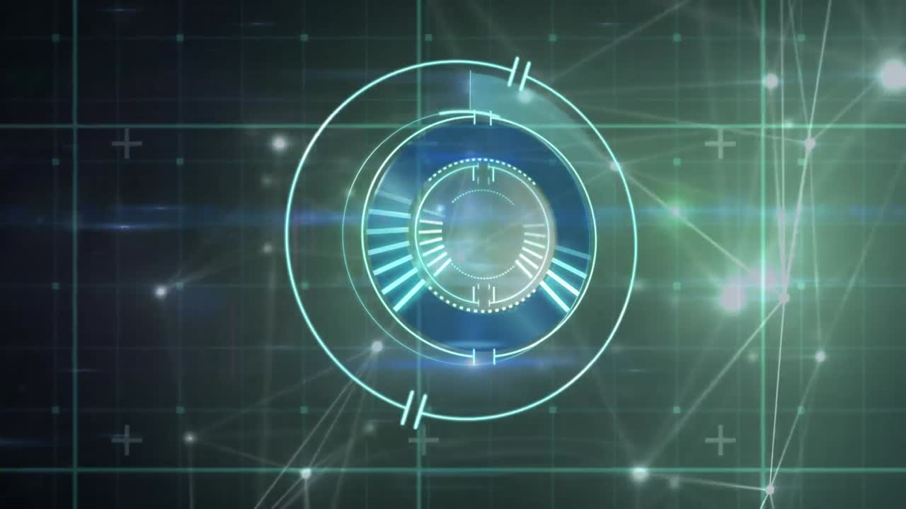 animación del escaneo del alcance sobre redes de conexiones con puntos brillantes