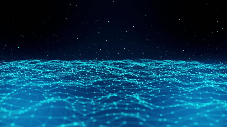 Struttura Plexus in movimento evolutivo 3D, con variazione della distanza focale, tecnologia astratta