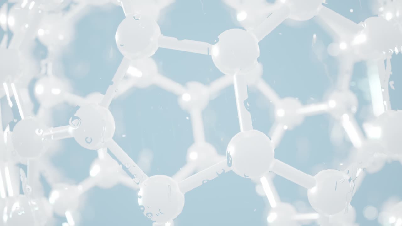 파란색 배경을 가진 화학 분자, 3d 렌더링
