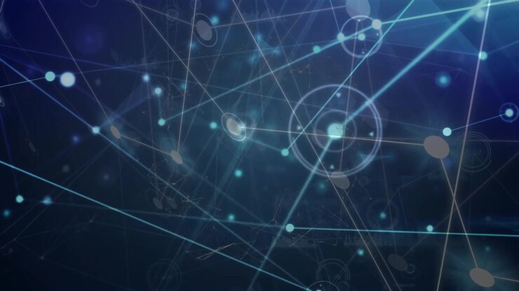 Animation of network of connections with icons over data processing