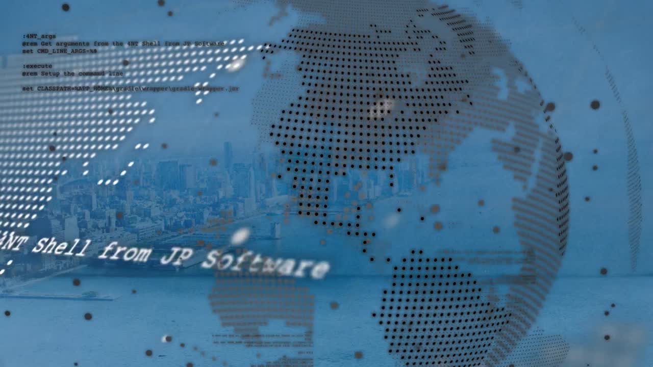 디지털 배경 위에 다채로운 모양을 움직이는 애니메이션