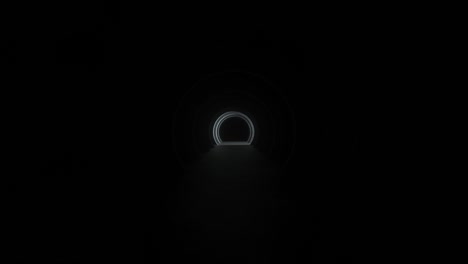 abstract illuminated empty corridor interior made of gray concrete. bright lines sparkle and move forward. hallway arch tunnel corridor on dark background. seamless loop 3d animation of 4k