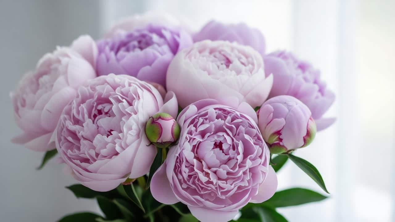 Stunning Arrangement of Lush Pink Peonies Bathed in Soft Natural Light, Highlighting Their Delicate Petals and Vibrant Colors for a Serene Floral Display