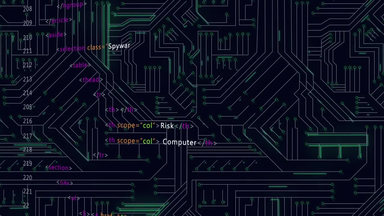 Animation of data processing on black background