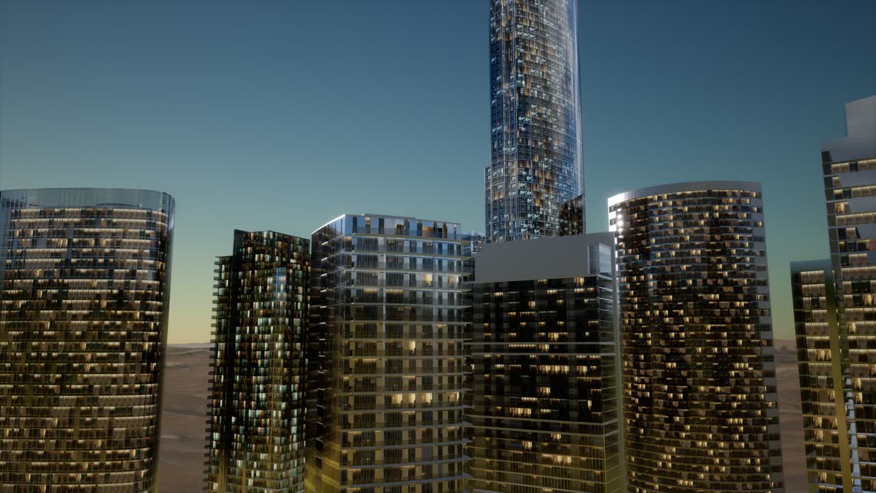 rascacielos de la ciudad por la noche en el desierto