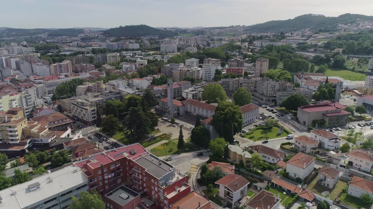 vila nova de famalicão, centro de la ciudad, drone shot 4k, norte de portugal, famalicão
