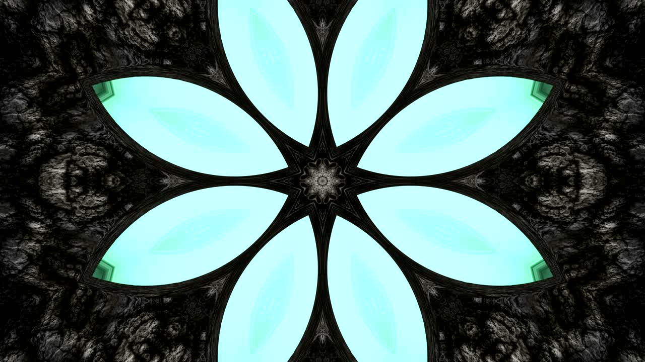 Looped Abstract neon ornate decorative background. 3d Neon kaleidoscope or mandala.