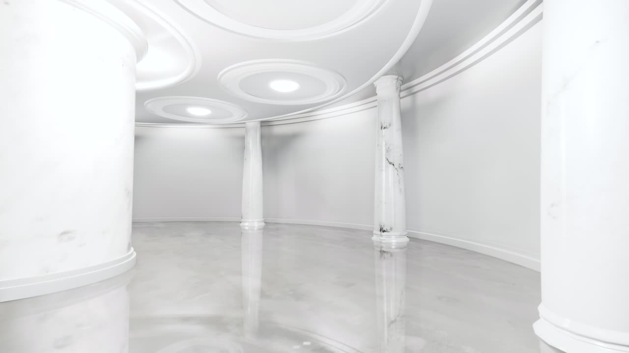 Motion Empty white hall.Display classic style.3D Background for corridor, interior design,architecture,technology,Parking,science,gallery,chapel,room.Abstract 3D animation.Video 3d 4K loop.3d render.