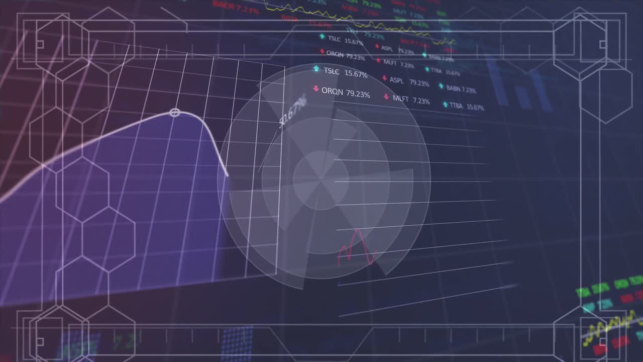 Animation of data processing over dark background
