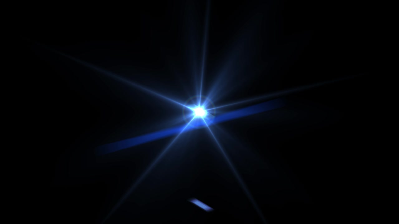 Effetto lens flare blu brillante su sfondo nero