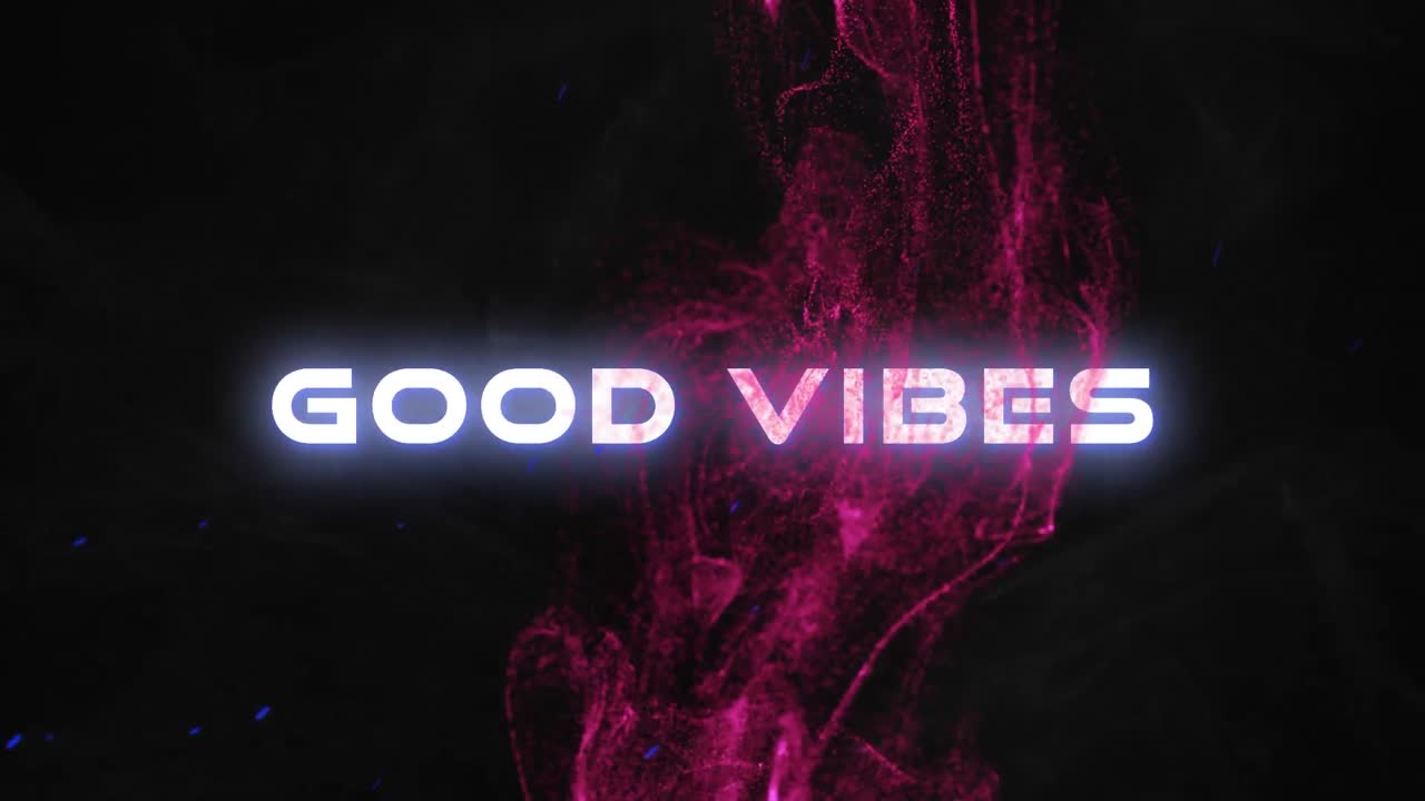 Animation of good vibes text over purple glowing moving wave