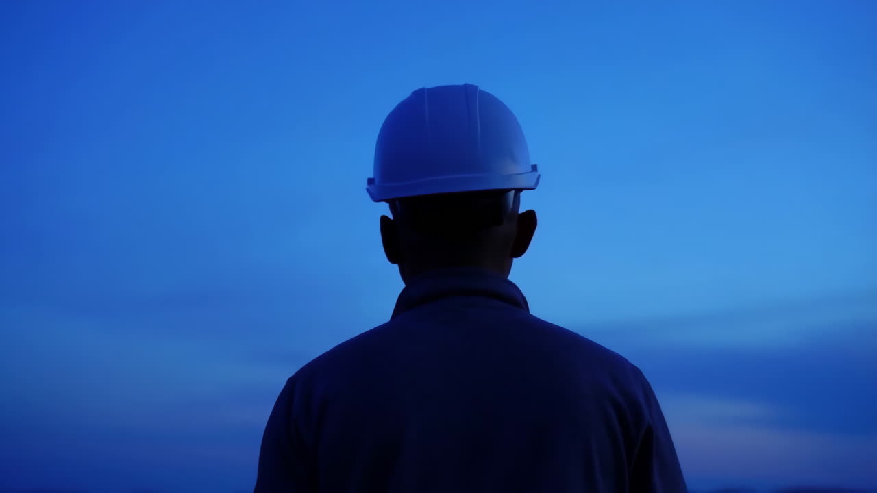 Engineer in Hard Hat Against Blue Sky