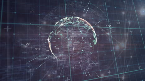 animation of globe over network of connections with data processing
