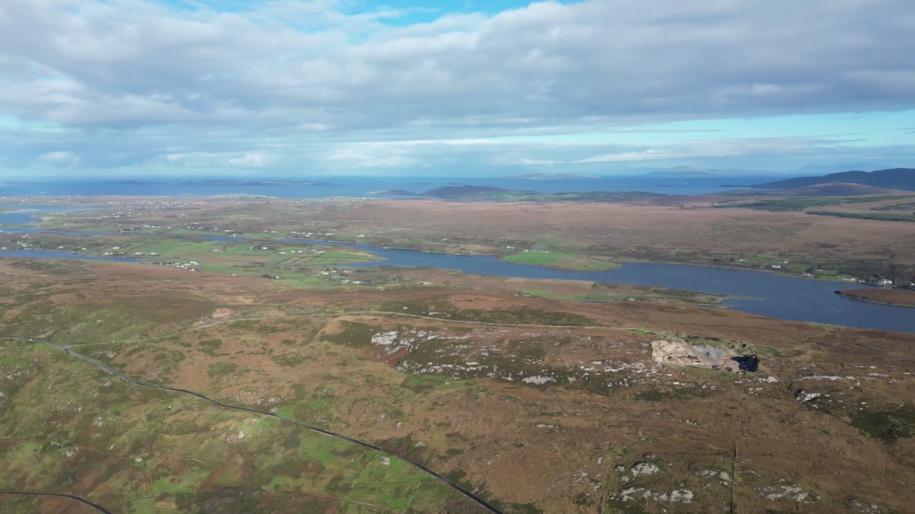 Panning left Aerial View, Picturesque Landscapes Ireland, Clifden Bay Waters