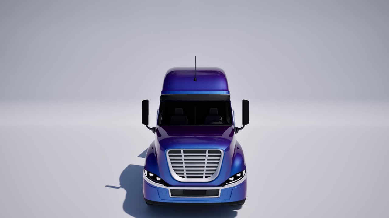 미국 스타일 파란색 반 트럭과 색 배경에 트레일러 3d 애니메이션 카메라 dolly up