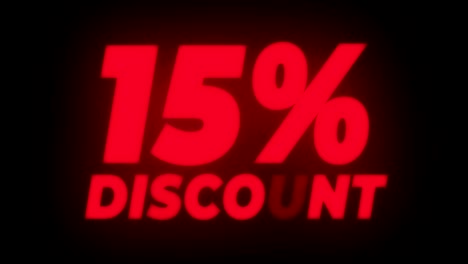 15% percent off text flickering display promotional loop.