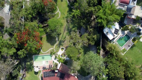 aerial shot of a beautiful house and garden