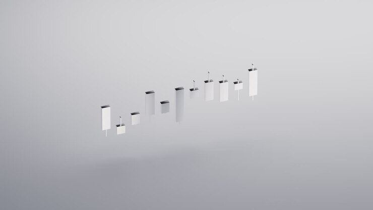Metallic candlestick chart with white background, 3d rendering