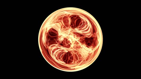 bucle sin costura abstracto esfera de energía de plasma de fuego canal alfa aislado en negro. concepto de efecto de bola de energía brillante naranja para ciencia ficción, tecnología, ciencia. objeto de bucle futurista 4k 3d.