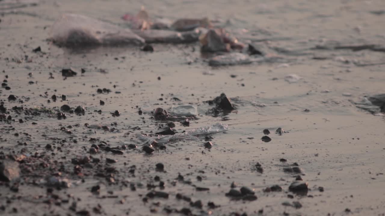 바다 해안에 플라스틱 세척