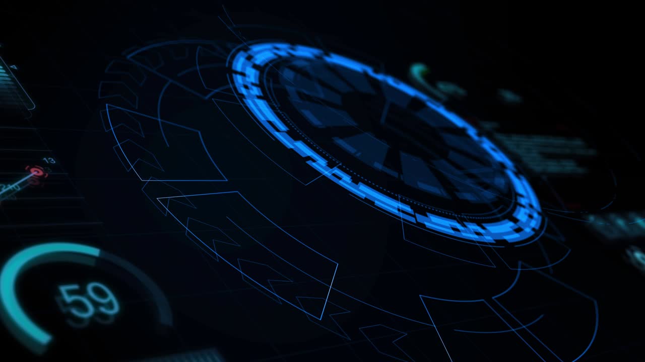 Motion graphic of Dashboard data report with blue circle rotation and HUD graph report percentage, Futuristic concept