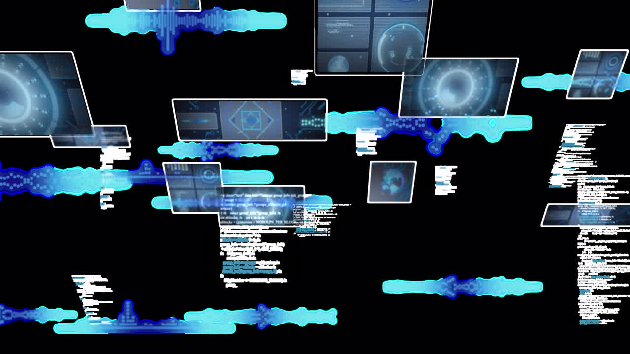 Animation of data processing over black background
