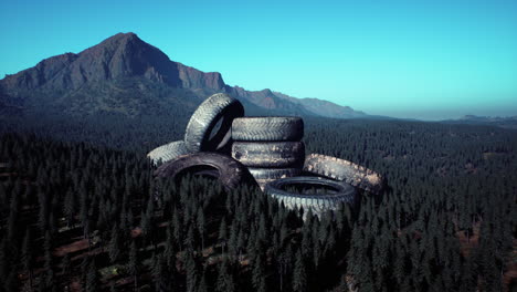 neumáticos de coche abandonados en las montañas