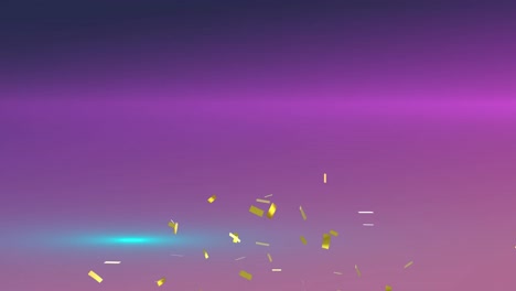 Animation-Von-Konfetti,-Die-über-Leuchtende-Lichter-Auf-Violettem-Hintergrund-Fallen