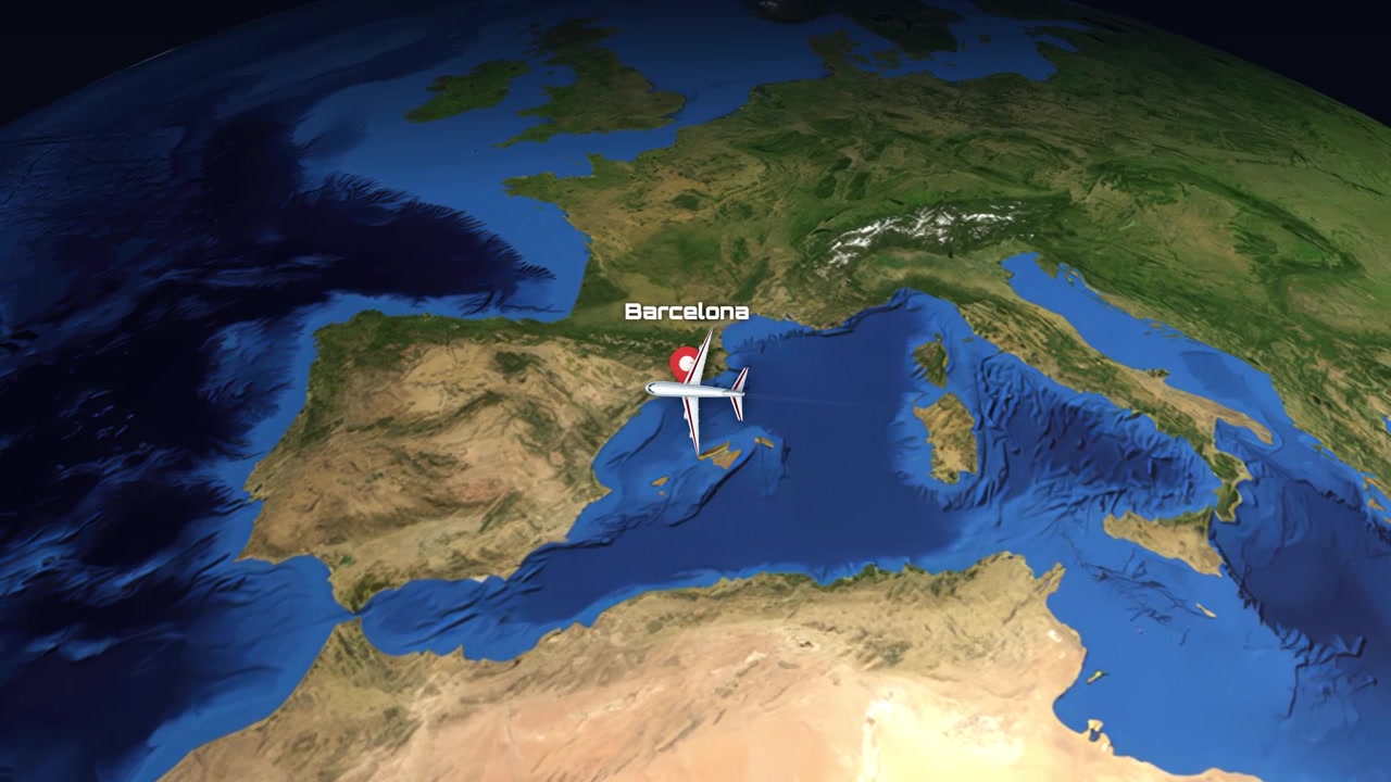 Rotta di volo aereo da Doha, Qatar a Barcellona, Spagna su Mappa del Mondo