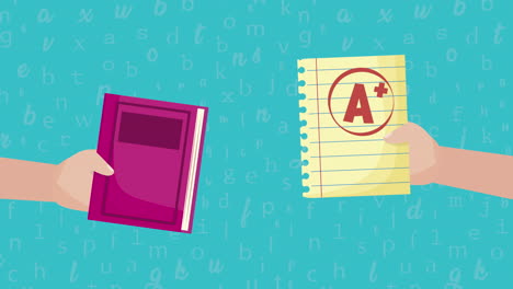 back to school text book and exam animation