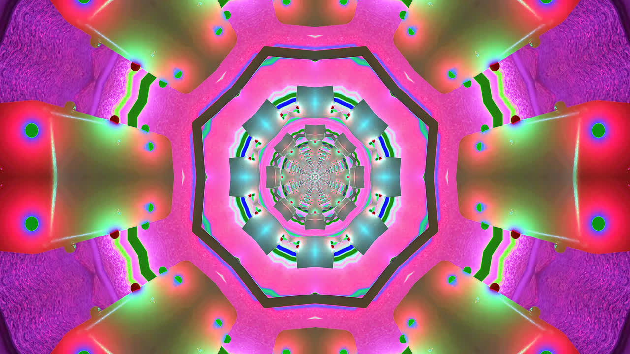 Colorful tunnel effect seamlessly loops, providing a captivating visual experience for screensaver use. The dynamic patterns and vibrant colors draw attention and enhance any display