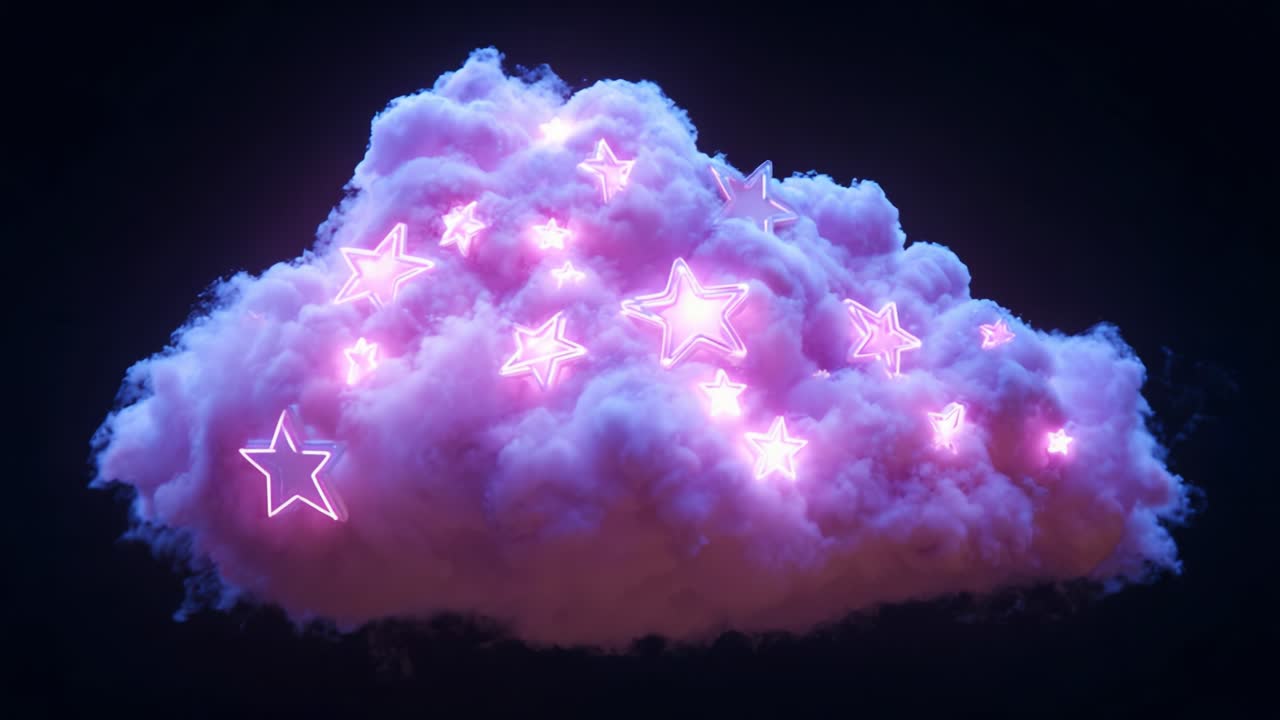 A Dreamy Cloud of Neon Stars: Ethereal Pink and Purple Illumination Against a Dark Background Creating a Magical, Whimsical Atmosphere Perfect for Imagination and Inspiration