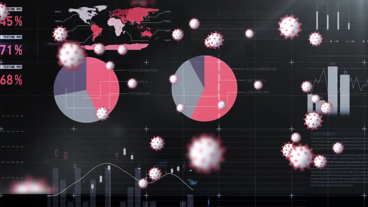 animación de las células del virus sobre la pantalla con datos científicos