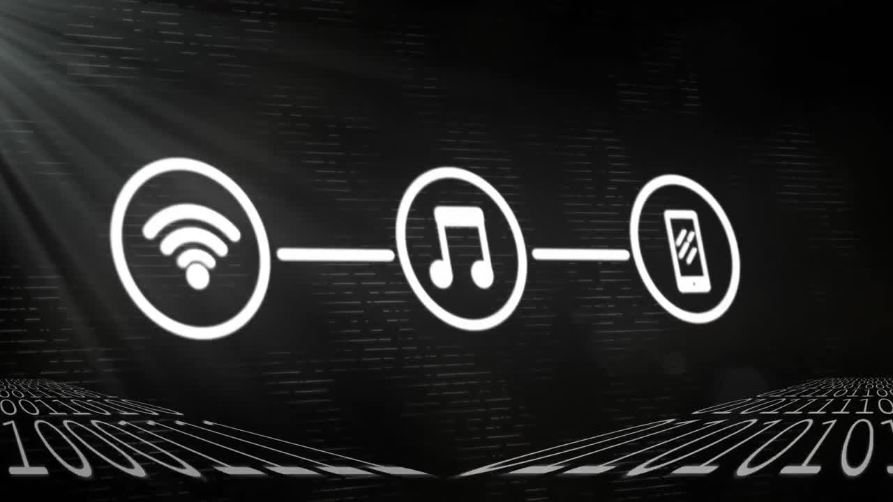 어두운 배경에서 아이콘의 애니메이션과 데이터 처리