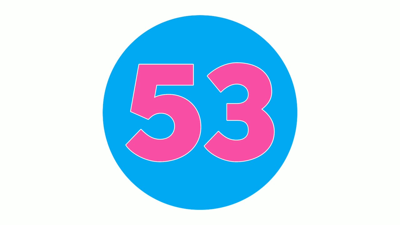 número 53 cincuenta y tres símbolo de signo animación motion graphics en fondo blanco, 4k número de video de dibujos animados para elementos de video