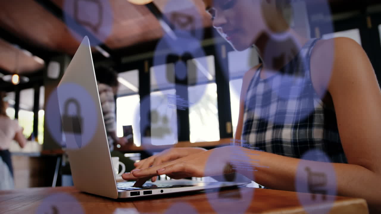 Animation of icons over diverse business people