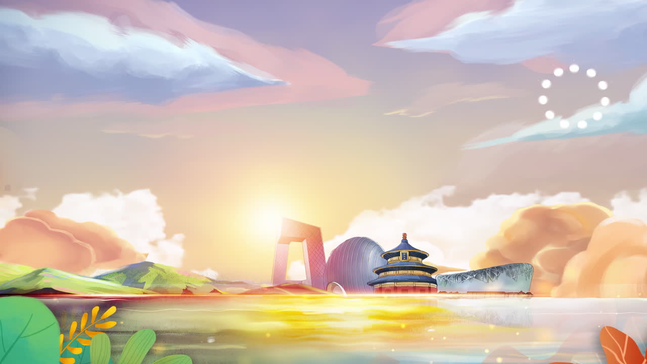 Mysterious landscape China's traditional Oriental Digital Art animation, Chinese retro painting ink misty mountain with Tradition Party Government National Trend Patriotic Light 