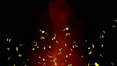 Animation-of-gold-confetti-falling-on-black-background