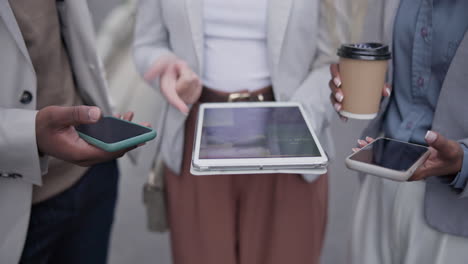 Technology, hands of city business people