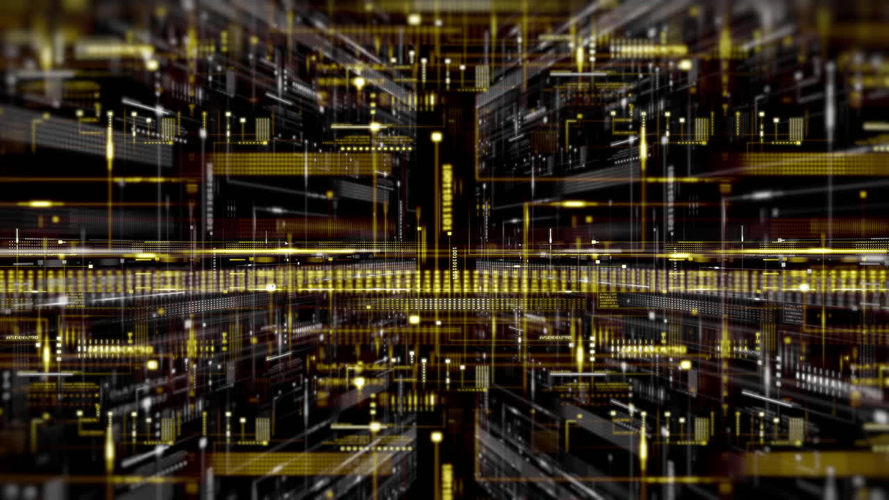 Sfondo futuristico 4K con codice dati digitale ed elementi HUD
