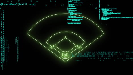 animation of data processing over neon baseball pitch
