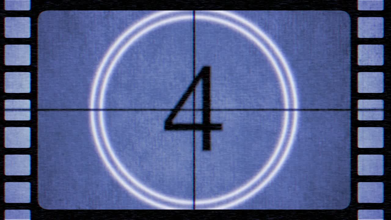 la cuenta atrás de la película retro azul en el estilo de los años 90