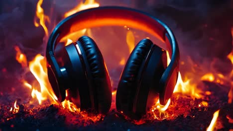 un par de auriculares sentados en la parte superior de un fuego