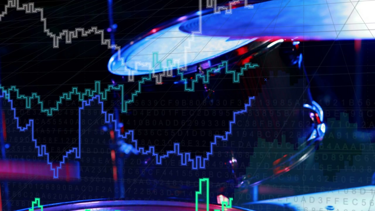 Snare head centering as cymbal tilting in and causing finance graphs layering showing trends