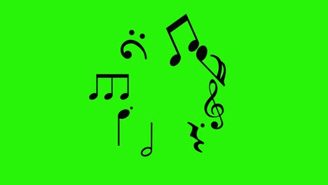 music notes signs animation elements on green screen chroma key