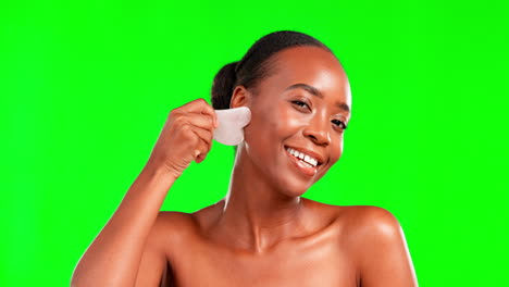 beauty, gua sha and black woman portrait in studio