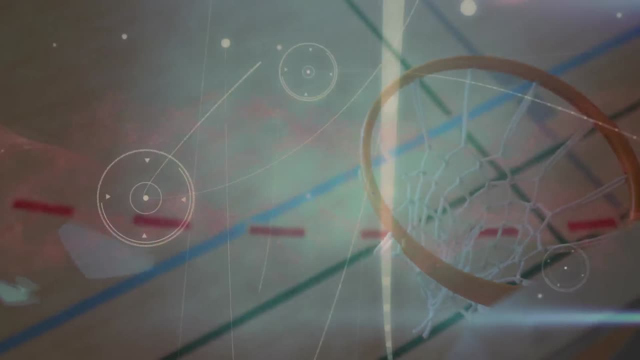 animación de redes de conexiones sobre la cancha de baloncesto