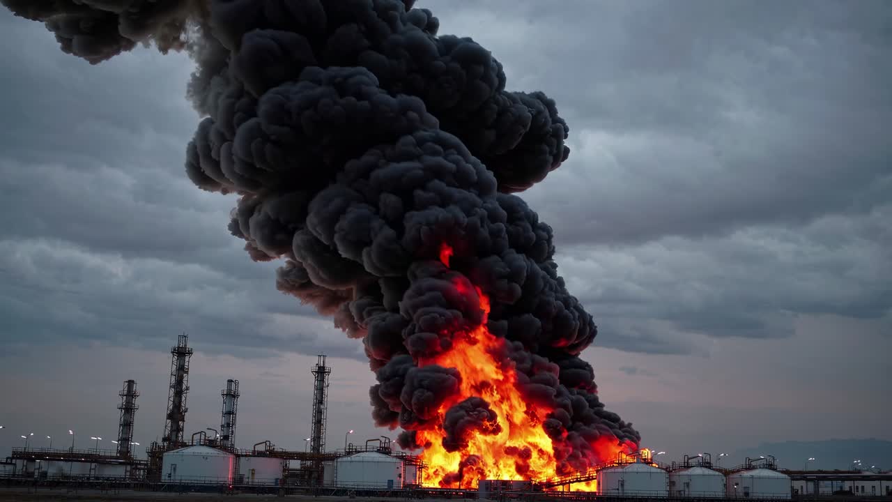 Large Fire at Oil Refinery